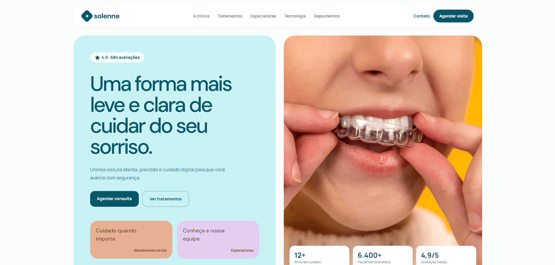 Página inicial do projeto Solenne Dental Studio