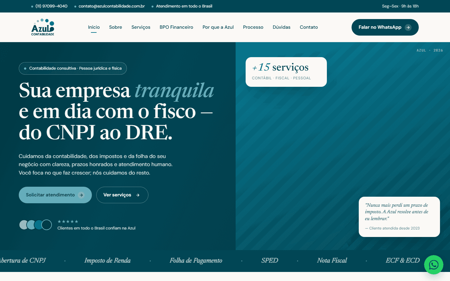 Página inicial do projeto Azul Assessoria Contábil