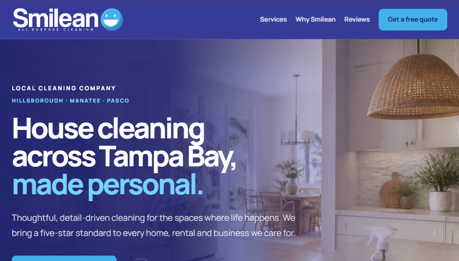 Primeira tela do site Smilean Cleaning